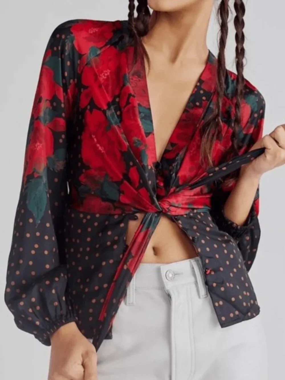 ✨ NWT Free People Run Free Floral Tie Front Blouse – Size Small ✨